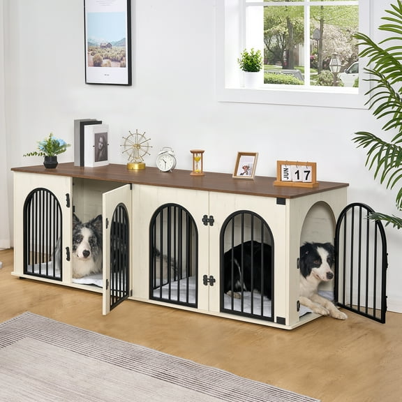 Dog Crate Furniture, 71" Heavy Duty Dog Kennels with Divider, Pads, Side Table, TV Cabinet