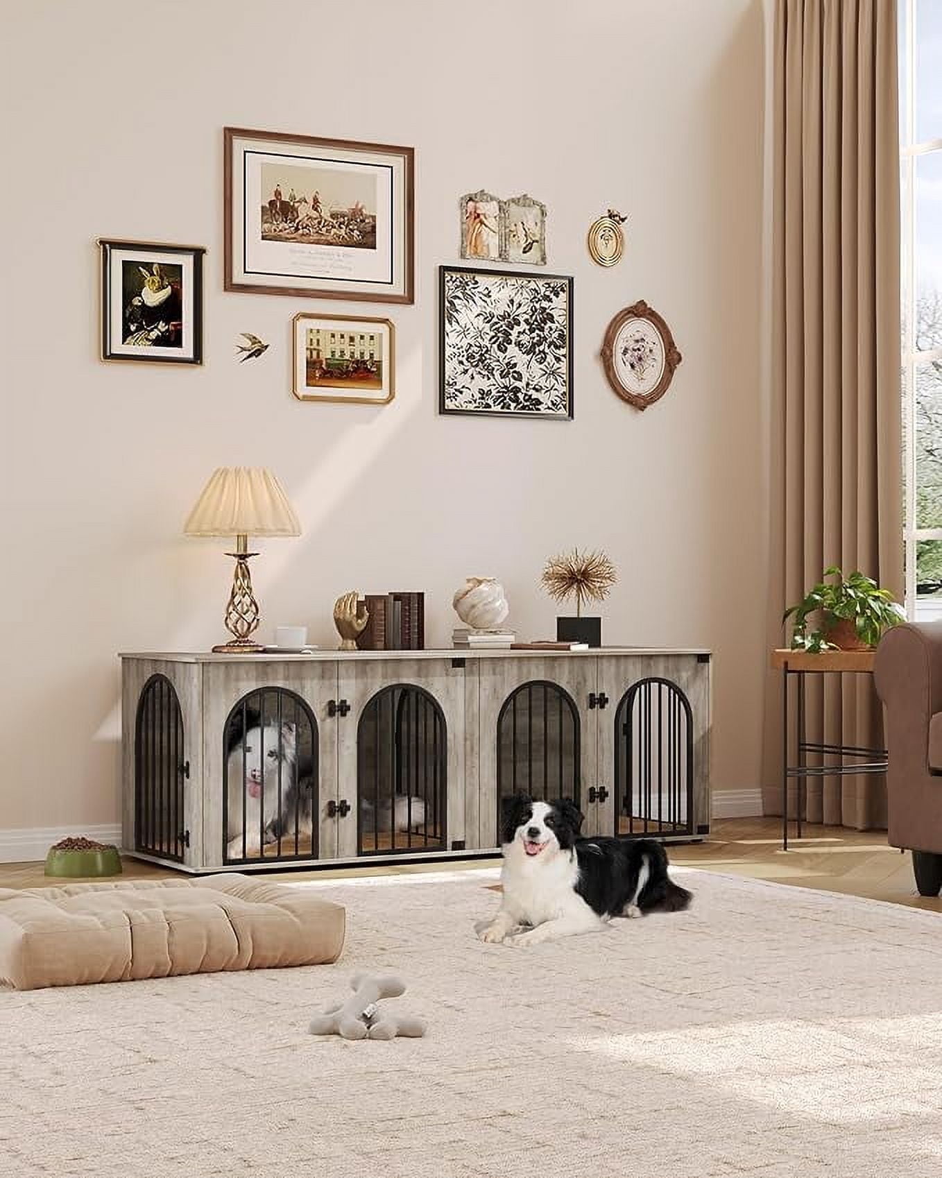 Dog Crate Furniture, 71" Heavy Duty Dog Kennels with Divider, Pads, Side Table, TV Cabinet
