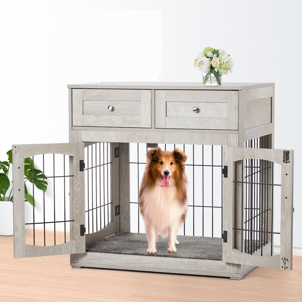 Dog Crate Furniture with Cushion,31.5"/39" Large Wooden Dog Kennel ...