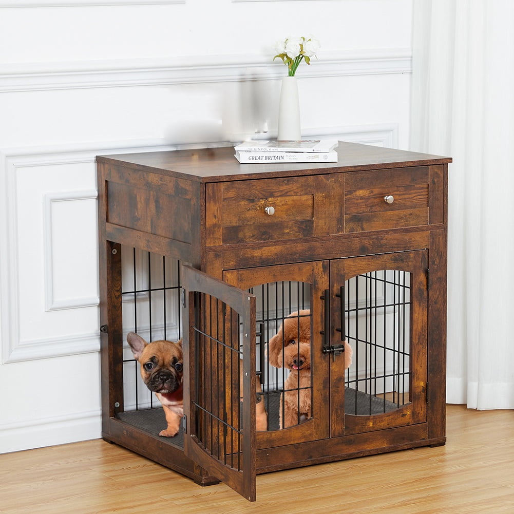 Dog Crate Furniture with Cushion,31.5"/39" Large Wooden Dog Kennel