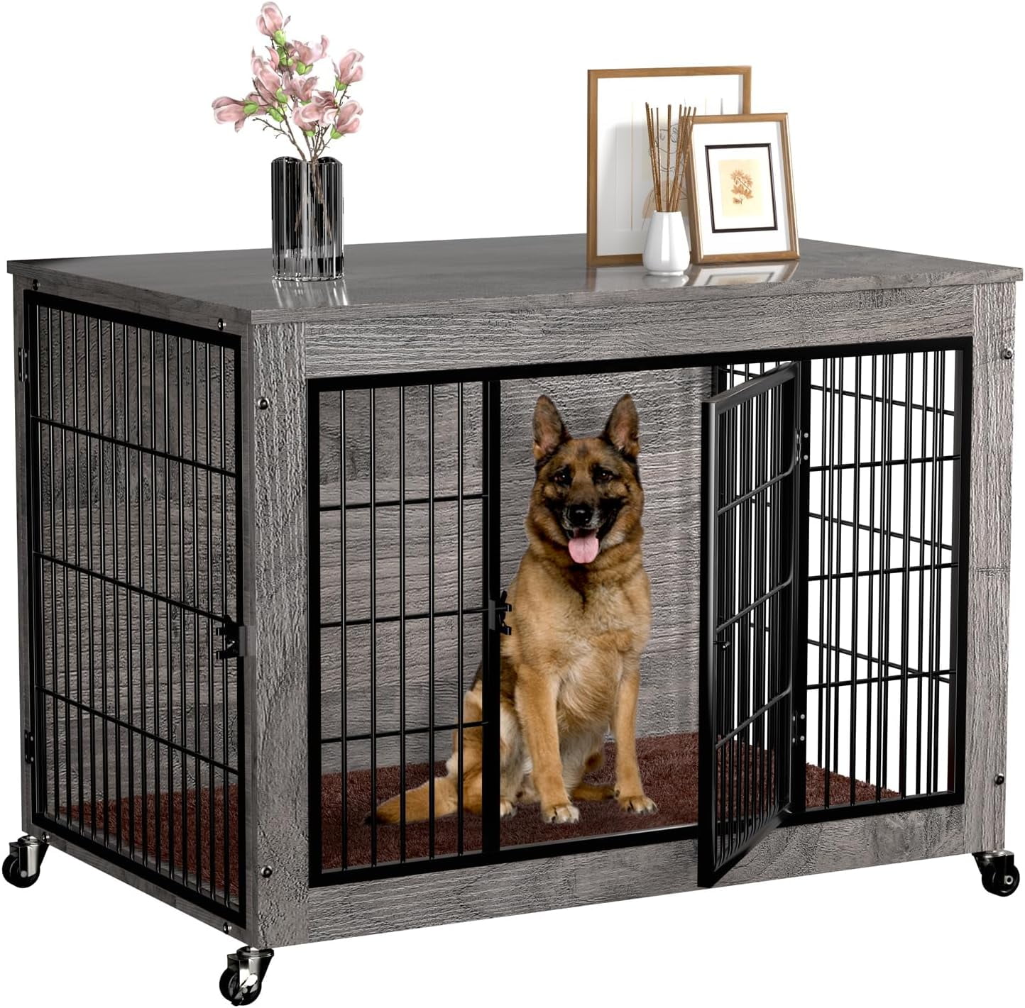 Dog Crate Furniture with Cushion,38" Wooden Dog Crate nightstand with — free download