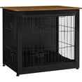 thumbnail image 1 of Dog Crate Furniture with Cushion, Wooden Dog Crate with Double Doors, Dog Furniture, Dog Kennel Indoor for Small/Medium/Large Dog，End Table, Small, 27.2" L,Black+Warm Brown, 1 of 14