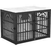 Dog Crate Furniture with Cushion, Wooden Dog Kennel End Table with Double Doors, Heavy Duty Indoor Dog House for Small Medium Large Dogs, Marble pattern, 42in