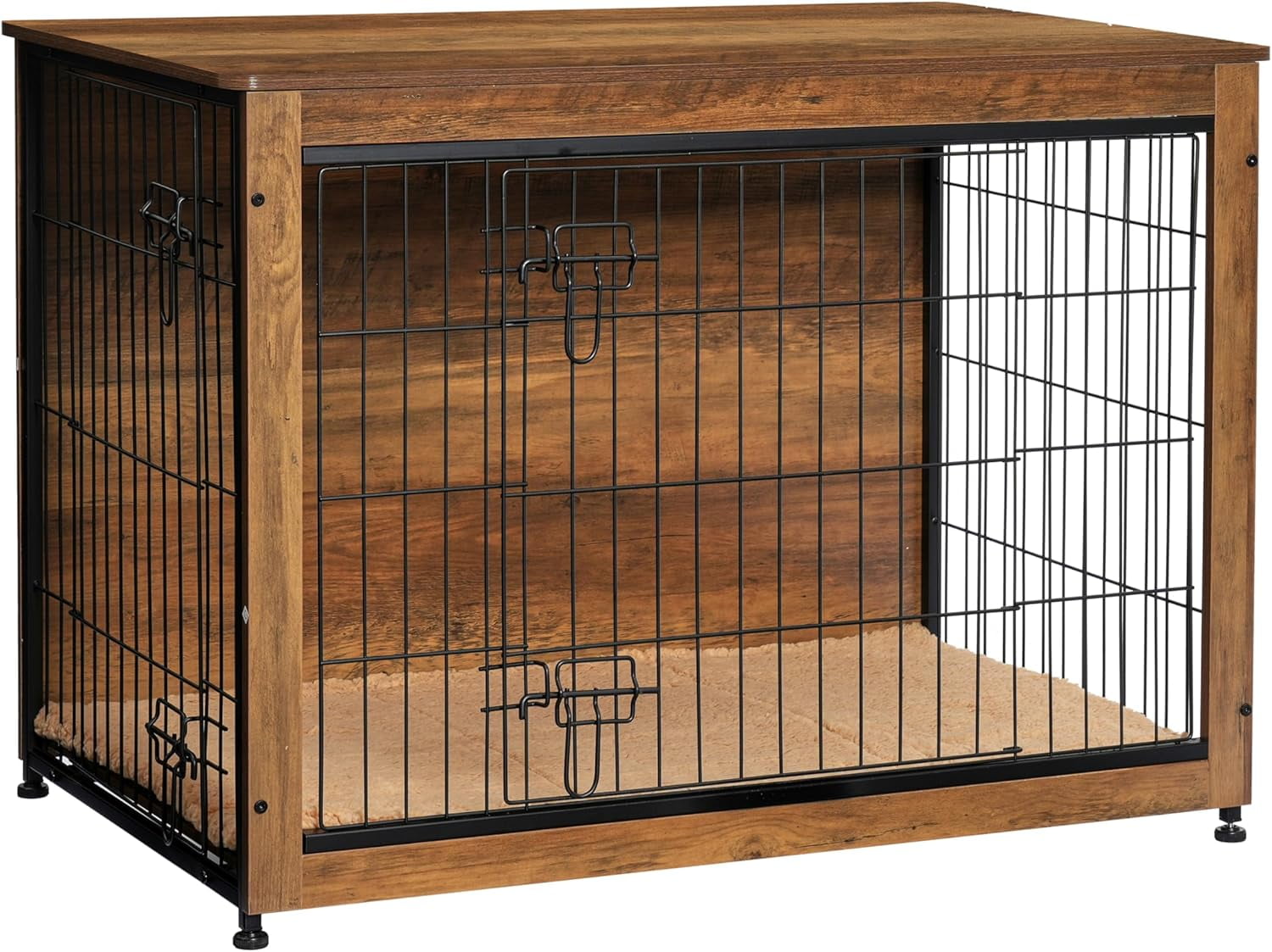 Dog Crate Furniture with Cushion Wooden Kennel Table with Double Doors ...
