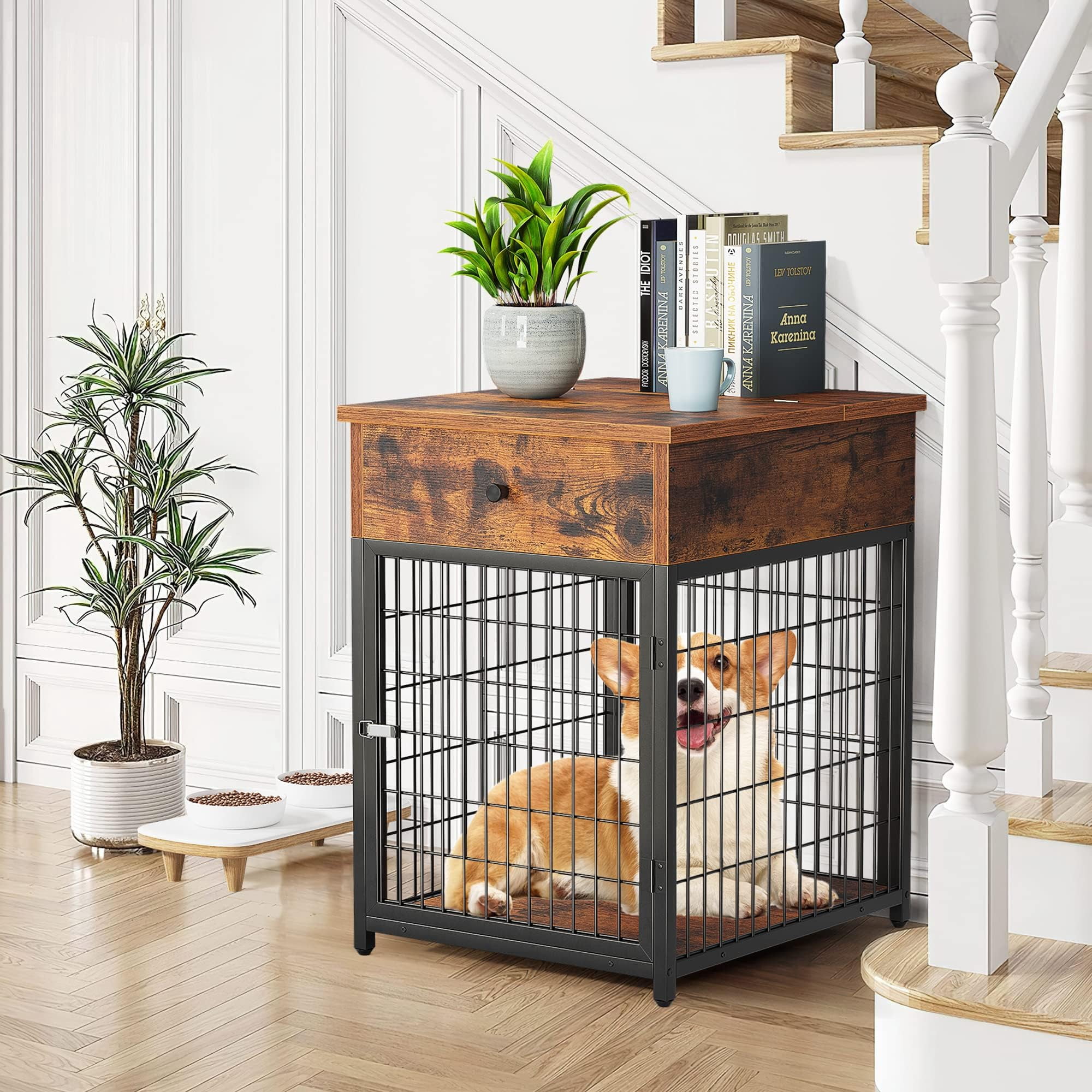 Dog Crate Furniture, Decorative Dog Kennel with Drawer, Wooden Pet Cage — free download