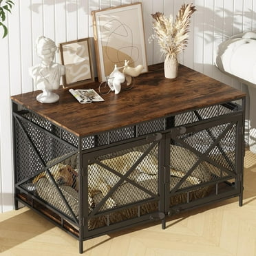 Dog Crate Furniture, Dog Kennel for Small Medium Large Breed, Heavy Duty 43" Large Corner Dog Crate, Indoor Pet Cage with Side Door (Retro Brown)
