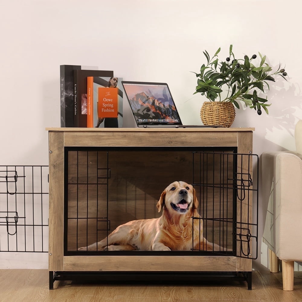DOMIPET Dog Crate Furniture,Double-Doors Kennel Indoor with Divider and Removable Tray,End Table Dog Crate for Decoration