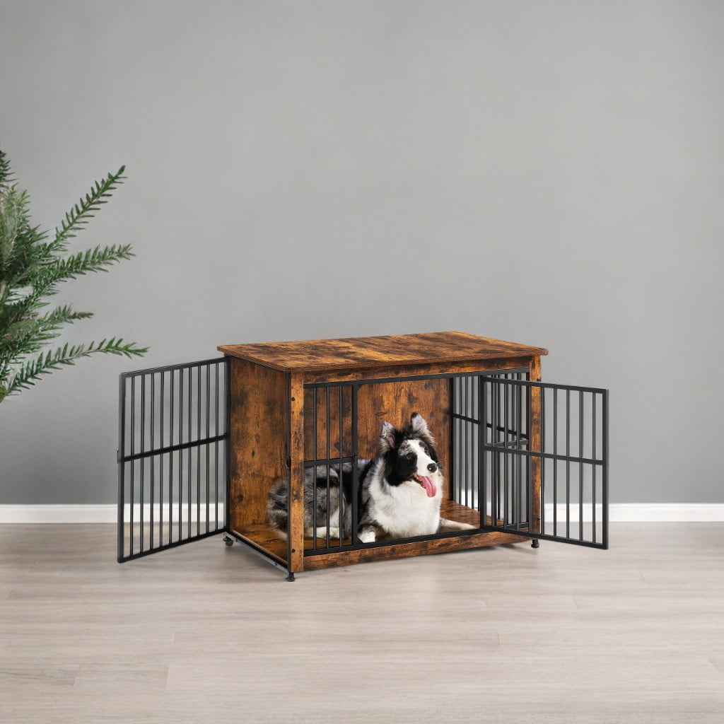 Dog Crate Furniture, End Table, Kennel for Dogs up to 70 lb, Modern Design Heavy-Duty Cage with Removable Tray, Double Doors