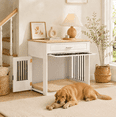 thumbnail image 1 of Whifea 37.4'' Large Dog Crate Furniture with Flip-up Door, 360° Rotating Feeder, Furniture Style for Large Dogs, White, 1 of 8