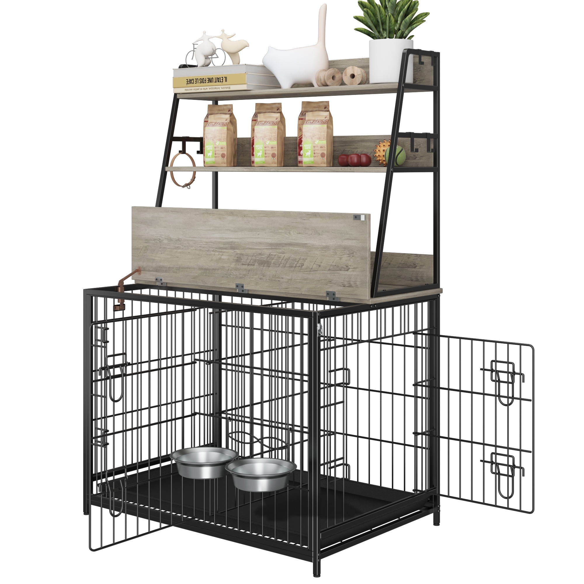 Dog Crate Furniture,Flipup Top Pet Crate Furniture,Indoor End Table Dog Cage with 3Layer