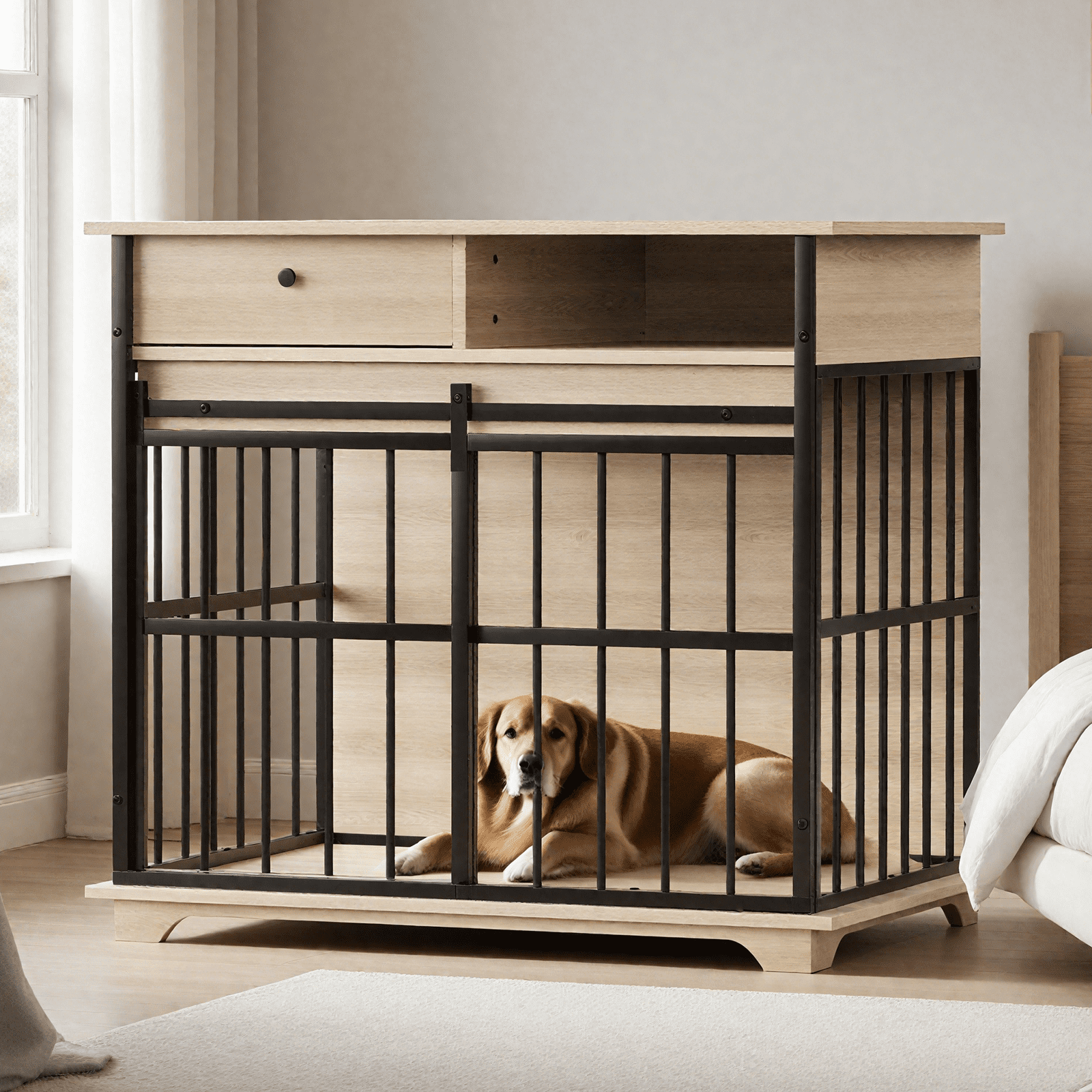 Dog Crate Furniture, Large Dog Cage Wooden Kennel Furniture with Tray for Medium Large Dogs