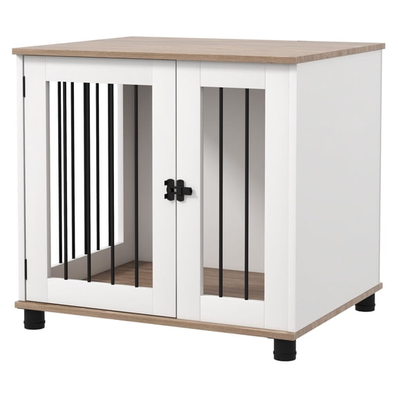 Dog Crate Furniture Side Table, Indoor Kennel for Small Medium Dogs, Walnut Brown End Table with Door