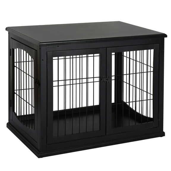 Dog Crate Furniture, Small Dog Cage End Table With Two Opening Sides, Lockable Door, Puppy Kennel Indoor, Cute And Decorative, Black