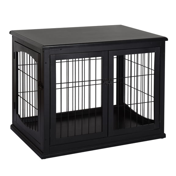 Dog Crate Furniture, Small Dog Cage End Table with Two Opening Sides, Lockable Door, Puppy Kennel Indoor, Cute and Decorative, Black
