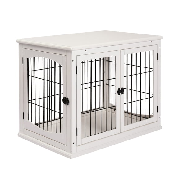 Dog Crate Furniture, Small Dog Cage End Table with Two Opening Sides, Lockable Door, Puppy Kennel Indoor, Cute and Decorative, Pure White