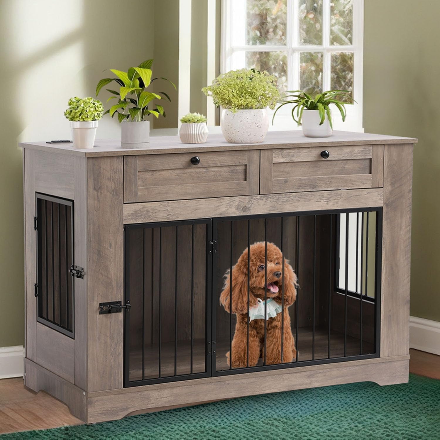 Dog Crate Furniture TV Stand with Charging Station-47.24