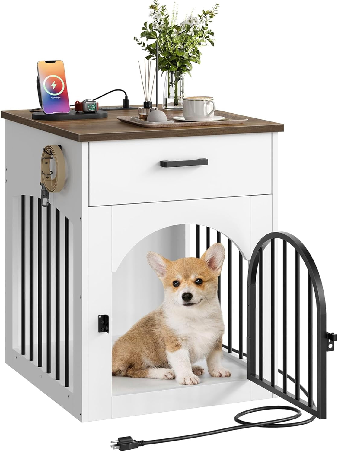 Curated visual reference: Visual Reference: Dog Crate Furniture Wooden Dog House With Charging Station And