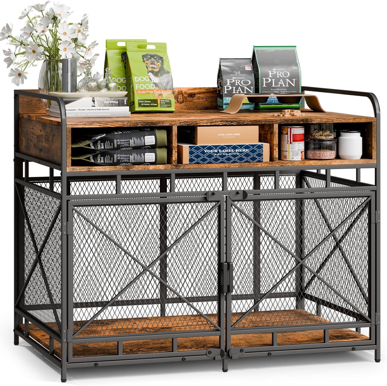 gold and white dog crate furniture, extra large dog crate, wooden pet furniture with pull-out tray, home and indoor use, double door modern side end table for medium/large dog, chew-resistant – HOOBRO gold and white dog crate furniture, extra large dog crate, wooden pet furniture with pull-out tray, home and indoor use, double door modern side end table for medium/large dog, chew-resistant – HOOBRO