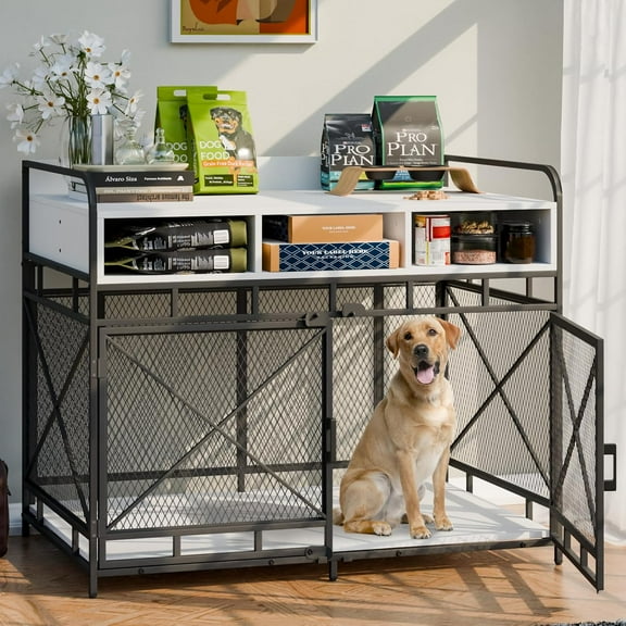OFIKA Dog Crate Furniture for Large-Dogs, Wooden Dog Cage Table with Drawers, Heavy Duty Dog Kennel Pet Crate Indoor Use