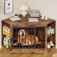 thumbnail image 1 of Dog Crate Furniture for Small Medium Dogs, Cuoote 55 Inch Wooden Kennel End Table with 4 Storage Shelves, Corner Indoor Pet House, 1 of 8