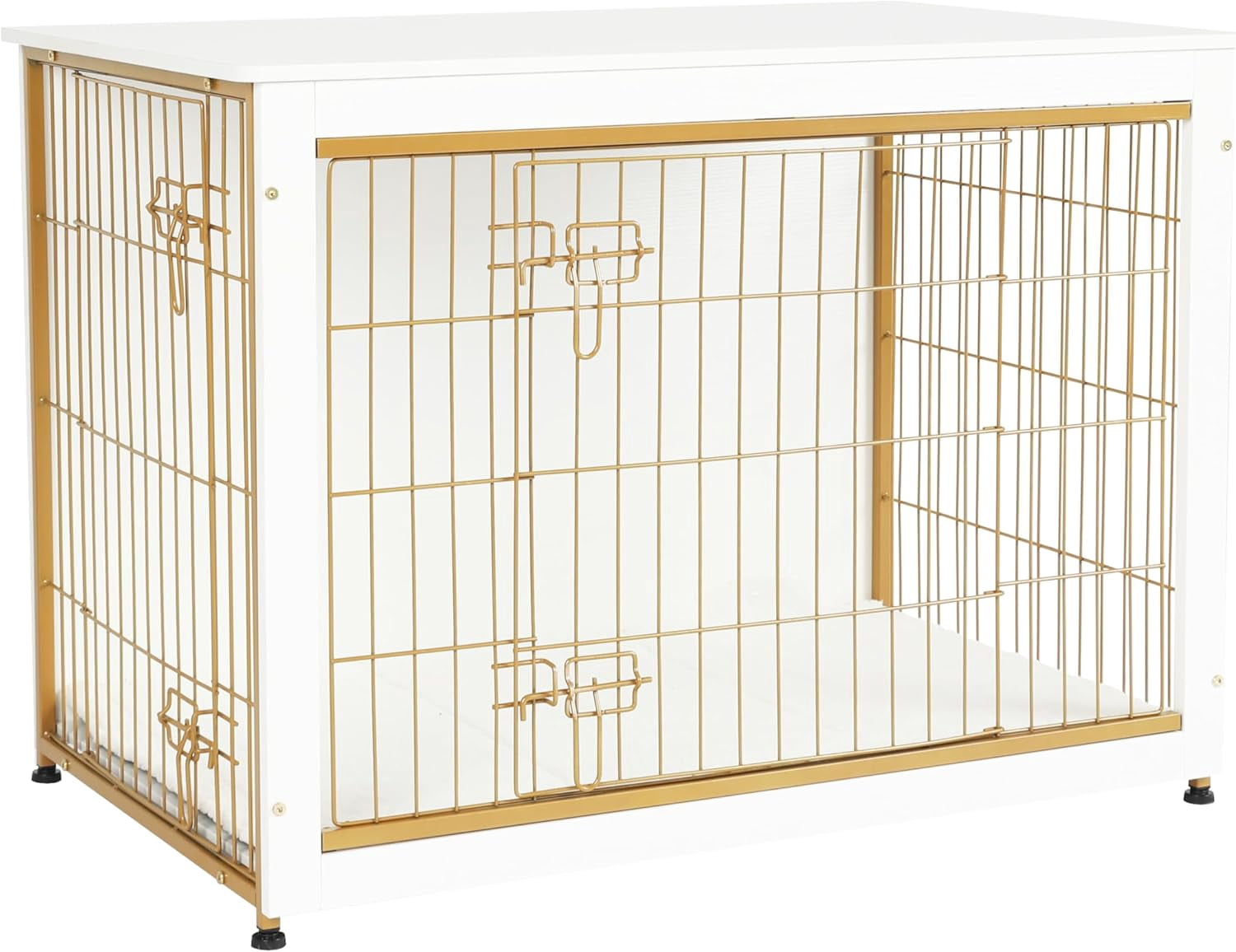 Image showcasing Dog Crate Furniture with Cushion, Wooden Dog Crate Table, Double Doors ...