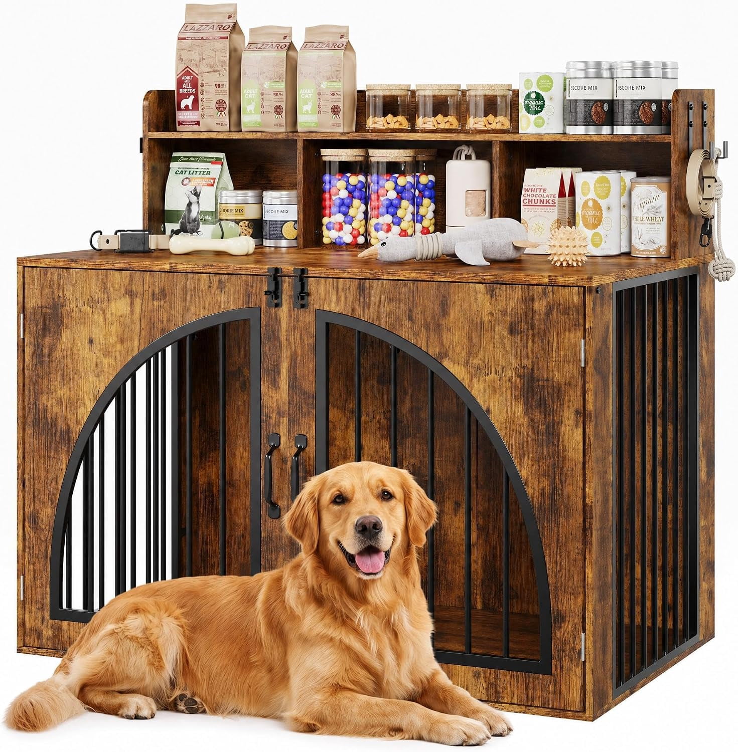 Dog Crate Furniture with Storage for Large Dogs, Retro Brown - Walmart.com