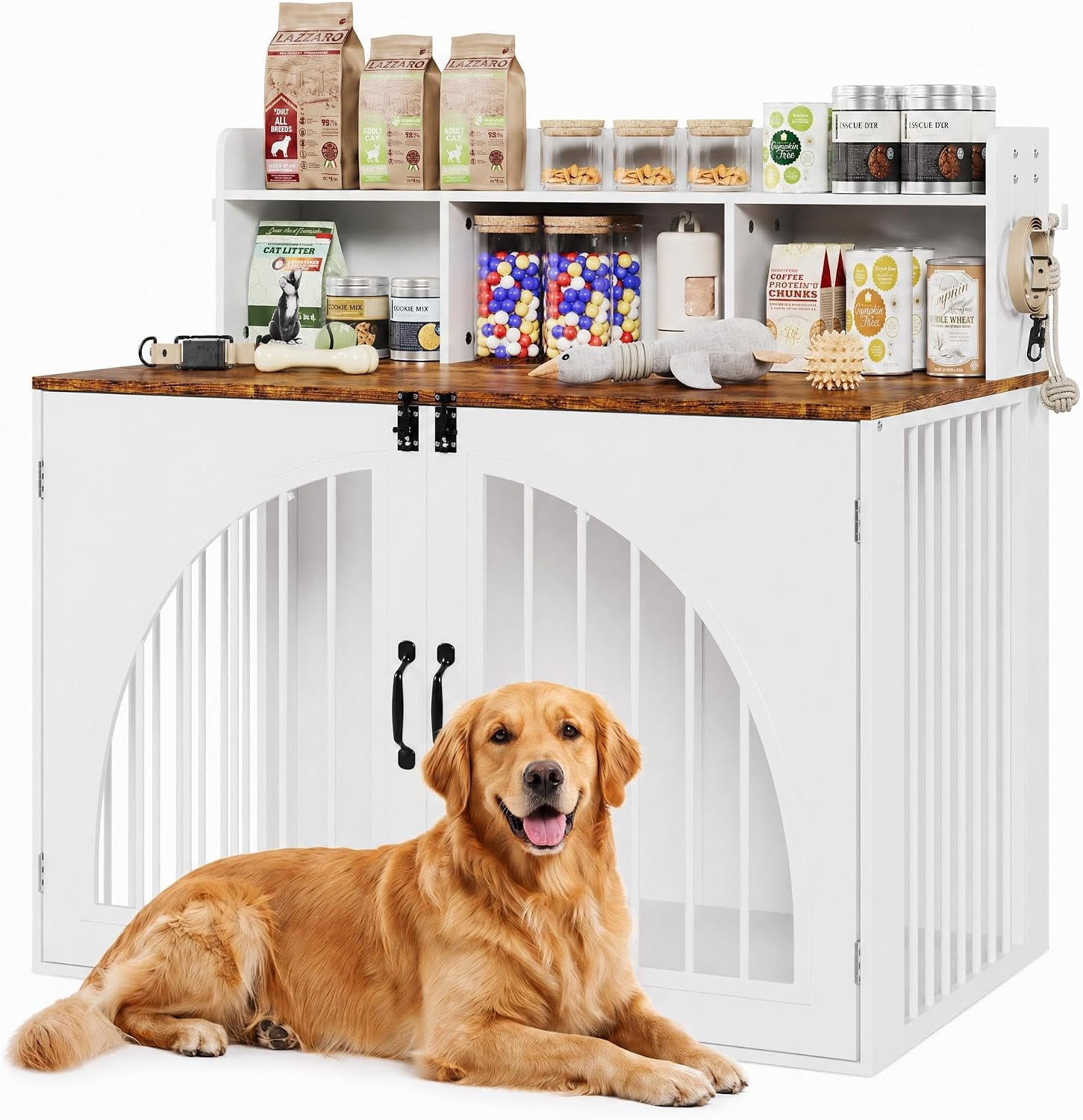 Dog Crate Furniture with Storage for Large Dogs, Retro White - Walmart.com