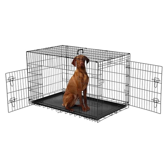 Dog Crate, Inch Extra Large Dog Kennel, Portable Dog Cage with Divider Panel, Foldable Metal Travel Dog Crate, Wire Dog Kennel with Double Door, Leak-Proof Pan Tray for Indoor Outdoor Use