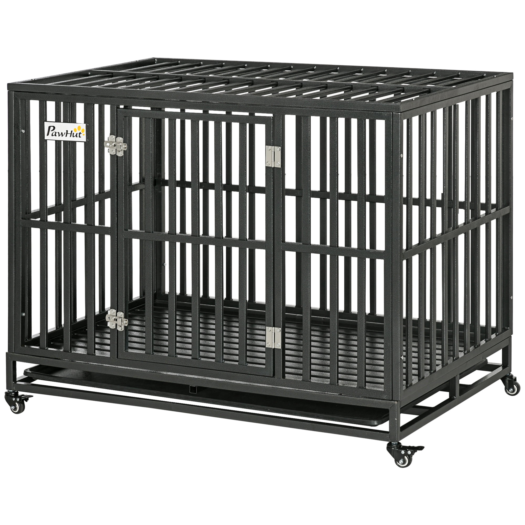 Dog Crate Metal Kennel and Cage Dog Playpen with Lockable Wheels, Slide-out Tray and Anti-Pinching Floor, 45" x 29.5" x 35"