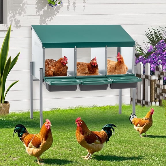 Dog Crate, Nesting Boxes for Chickens, 3 Holes Chicken Nesting Boxes with Legs, Chicken Laying Box with Lid Cover, for Outdoor Chicken Coop Farm Yard, Rreen, Green Pet Playpen,Metal Chicken Coop