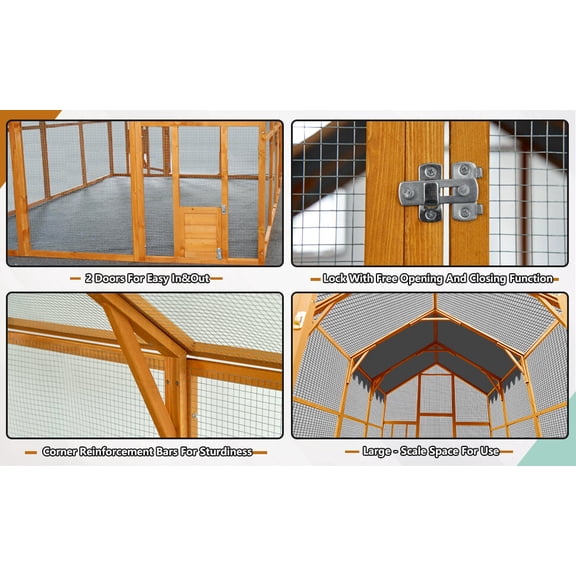 Dog Crate, Outdoor Chicken Coop Enclosures 110" Large Kitten Playpen,Upgrade Waterproof Cover, Yellow Pet Playpen,Wood Chicken Coop, Pet Supplies Pens & Hutches