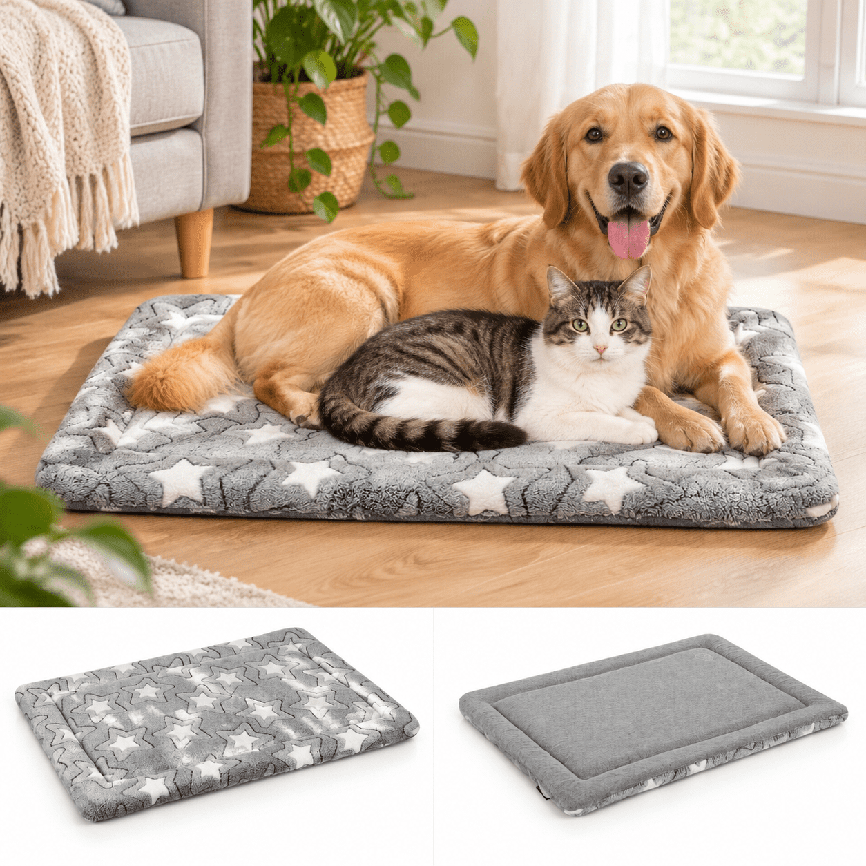 Dog Crate Pad Grey with Star Pattern XXXL (53.5"x32.6"x1.1") for Extra ...