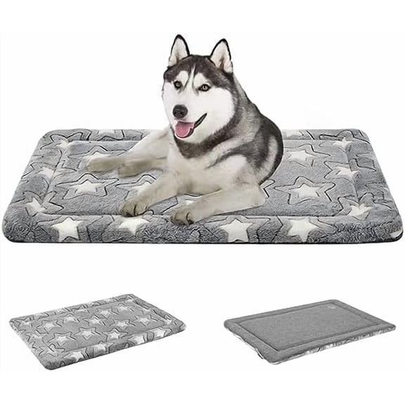 Dog Crate Pad - Reversible Kennel Mat (Cool & Warm), Machine Washable, Cozy Star Pattern Sleeping Pad for Small Medium Large Dogs, All-Season Pet Bed, Suitable for 36"x24" Dog Crate, Grey