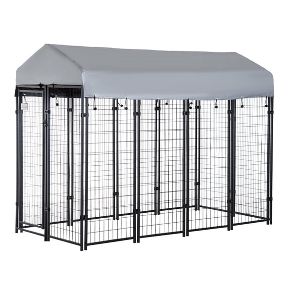 Dog Crate, PawHut 8' x 4' x 6' Dog Playpen Outdoor, Dog Kennel Dog Exercise Pen with Lockable Door, Water-resistant Canopy, for Medium and Large Dogs, Black Pet Playpen,Steel Chicken Coop