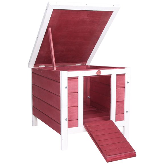 Dog Crate, PawHut Small Wooden Rabbit Hutch Bunny Cage Guinea Pig Cage Duck House Dog House with Openable & Waterproof Roof, Red, Red Pet Playpen,Wood Chicken Coop, Pet Supplies Pens & Hutches