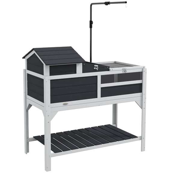 Dog Crate, PawHut Tortoise Habitat with Adjustable Lamp Holder, 2 Layer Tortoise Enclosure with Storage Shelf, Removable Main House, Fixed Tray, Openable Lid, Gray, Gray Pet Playpen,Chicken Coop