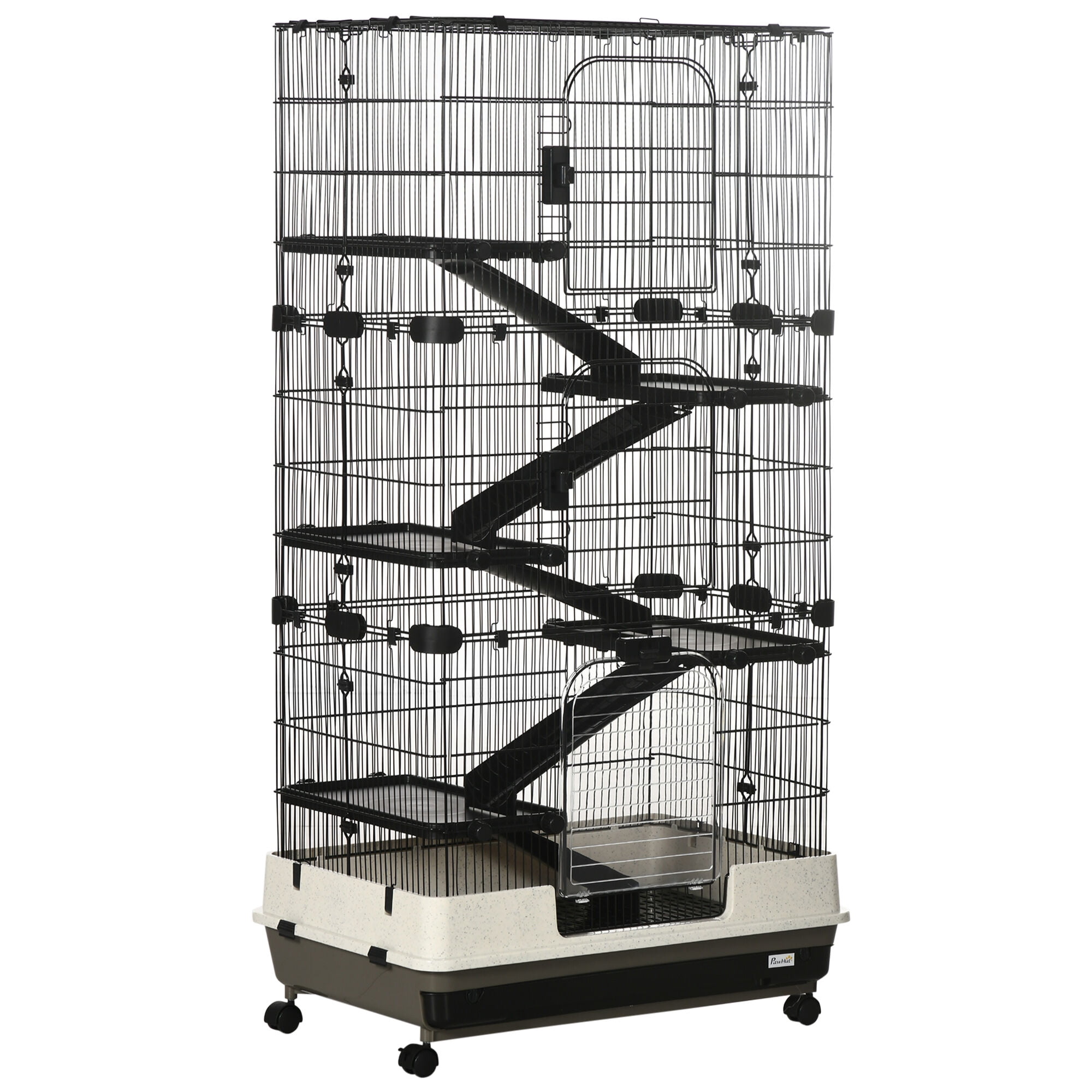 Dog Crate, Small Animal Cage with Wheels, Portable Bunny Cage 6-Tier, Black Pet Playpen,Steel Chicken Coop, Pet Supplies Pens & Hutches