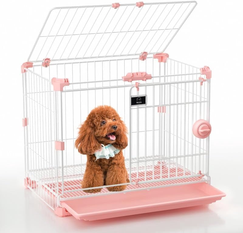 View of Dog Crate for Small Dogs Under 25lbs,24 inch Pink Thick Metal Dog ...