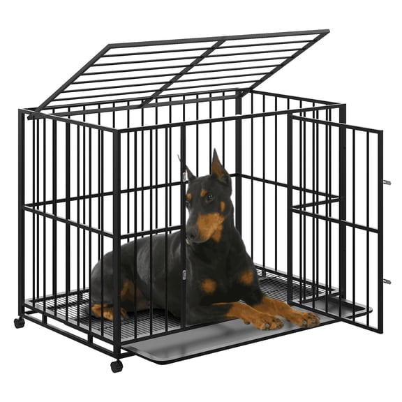 Dog Crate for Small Dogs, 48inch Stainless Steel Indoor Dog Kennel, Escape Proof Dog Cage with Wheels and Removable Tray, Extra Small Indestructible Stackable Crate for High Anxiety Dogs