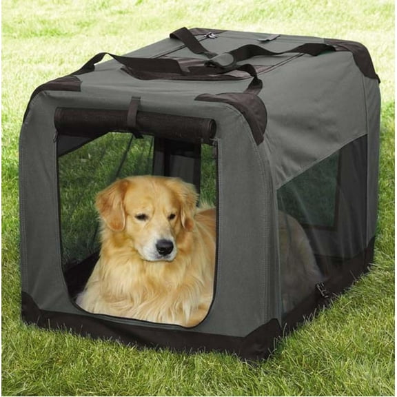 Dog Crate Soft Side Collapsible Charcoal Grey Sturdy Light Weight Portable Travel (Large 40" x 27" x 27")