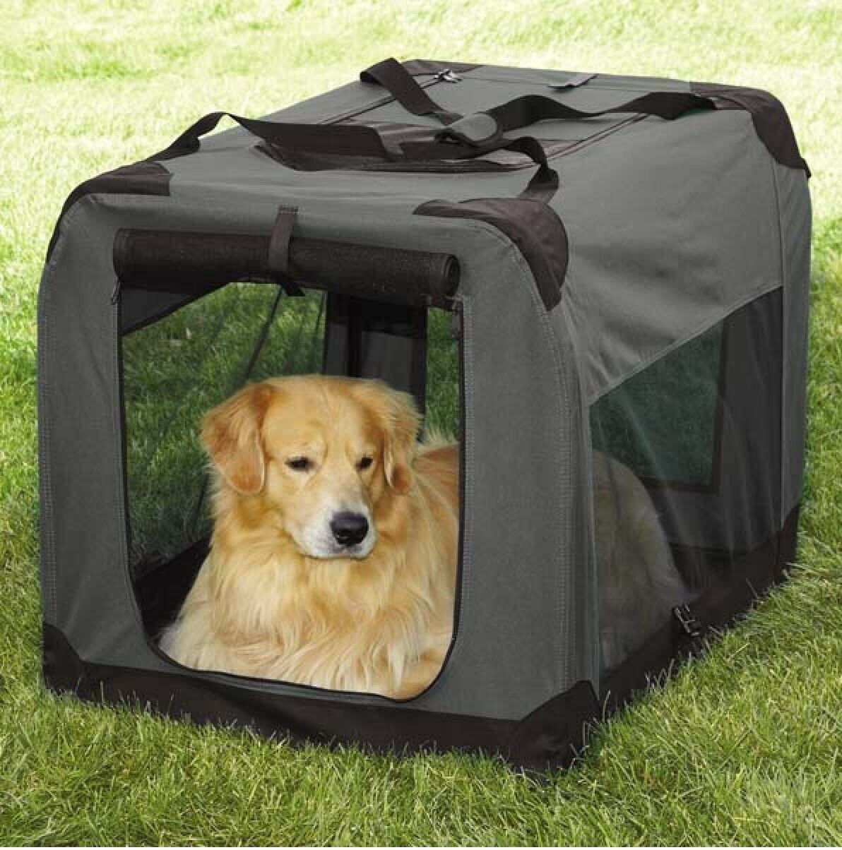 Dog Crate Soft Side Collapsible Charcoal Sturdy Light Weight Portable Travel (Large 40" x 27" x 27")