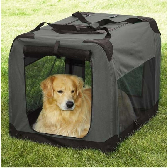 Dog Crate Soft Side Collapsible Charcoal Sturdy Light Weight Portable Travel (Large 40" x 27" x 27")