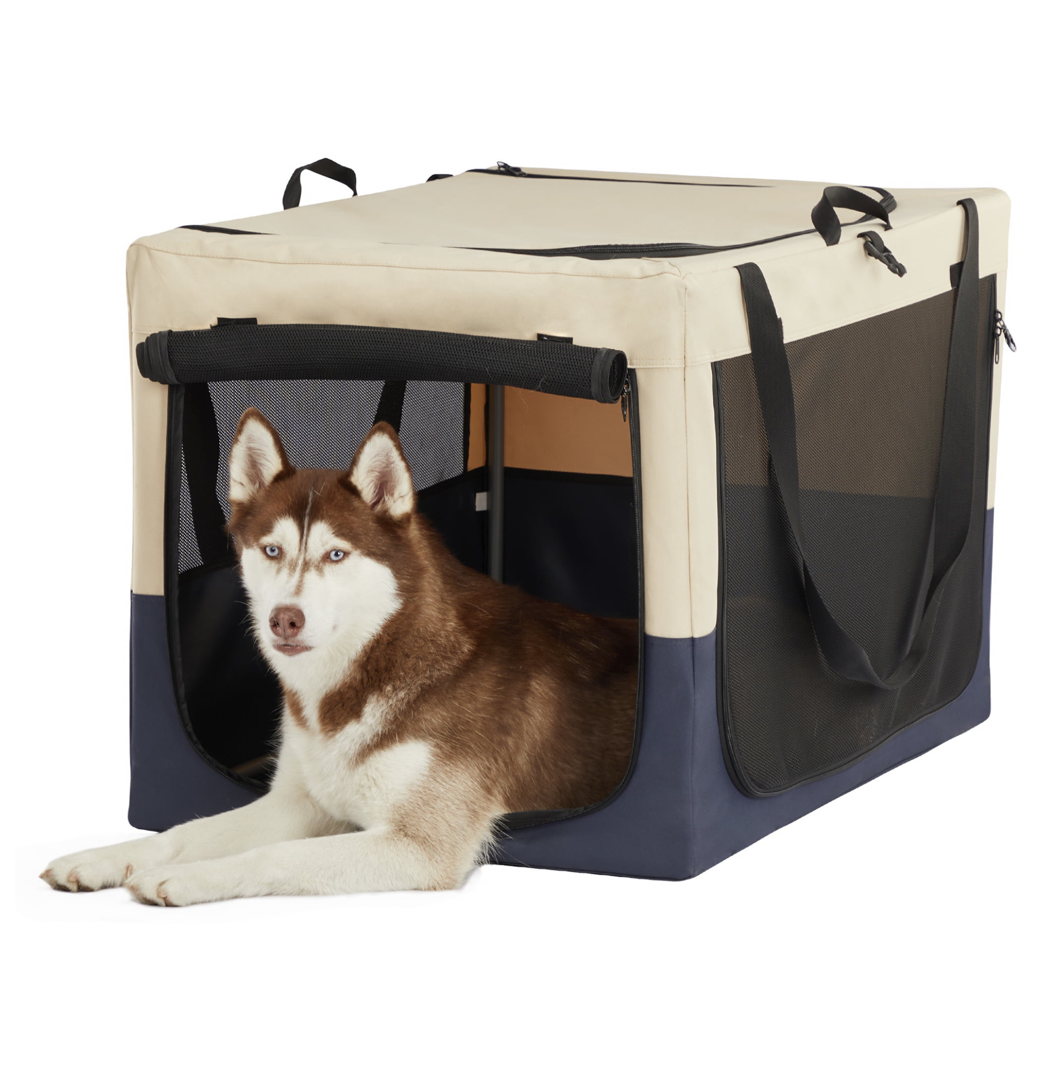View of Dog Crate Soft Sided, Portable Dog Kennel 3-Door Design - Adjustable ...