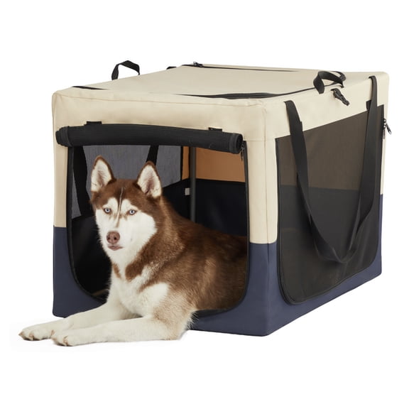 Dog Crate, Soft Sided Portable Dog Kennel - 3 Door Design - Adjustable Fabric Cover for Indoor & Outdoor Use - Travel Crate for Small to Large Dogs