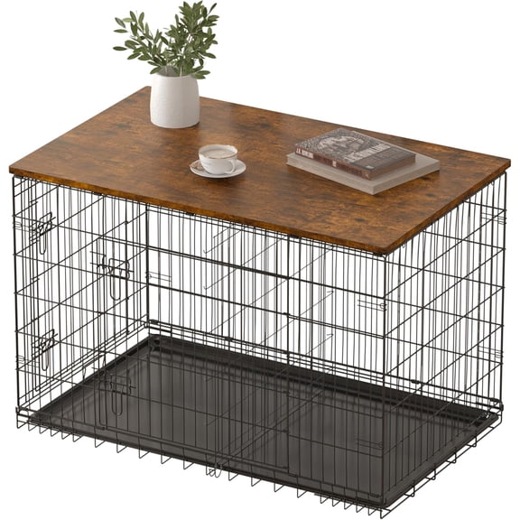 Dog Crate Topper Wooden Countertop for 36 Inch Crate, Rustic Brown