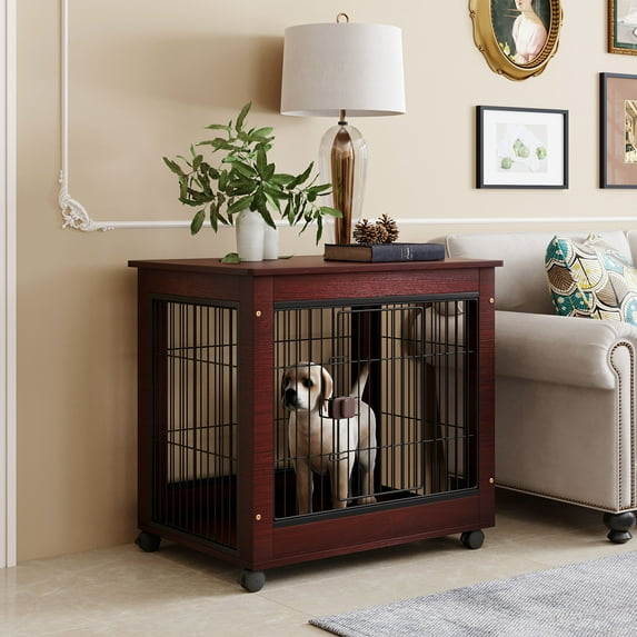 Dog Crate on Wheels, Seizeen 31" Large Dog Cage for Indoors/Outdoor, Heavy Duty Dog Kennel, Home End Table with Wide Tabletop, Modern Home Furniture with Lockable Door, L0022