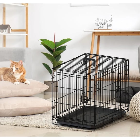 Dog Crate Wire Metal Dog Kennel w/Leak-Proof Pan & Divider Panel, Double Door Folding Dog Crate for Small, Medium & Large Dog Crate Indoor Cage,30''