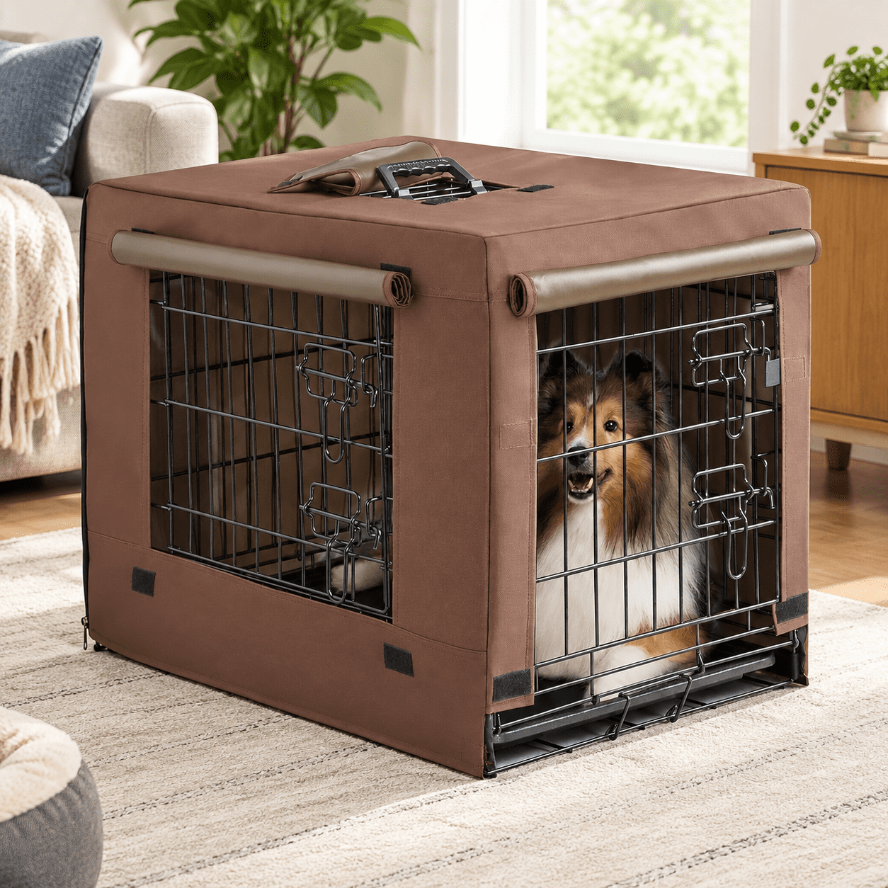 Dog Crate for Medium Large Dogs Indoor Double Door Kennel, Brown 36.0"L ...