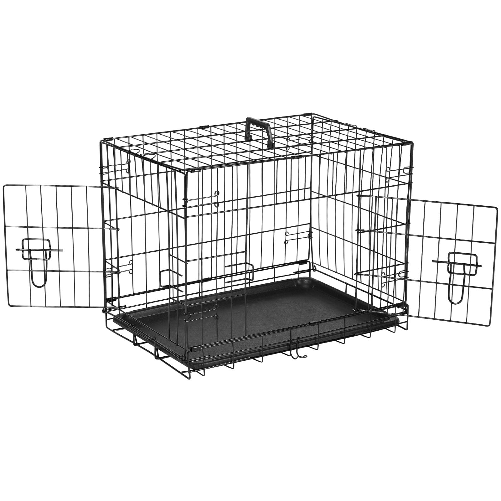 Dog Crate with Divider Panel, 36 Inch Double Door Folding Metal Wire Dog Cage with Plastic Leak-Proof Pan Tray, Pet Kennel for Indoor