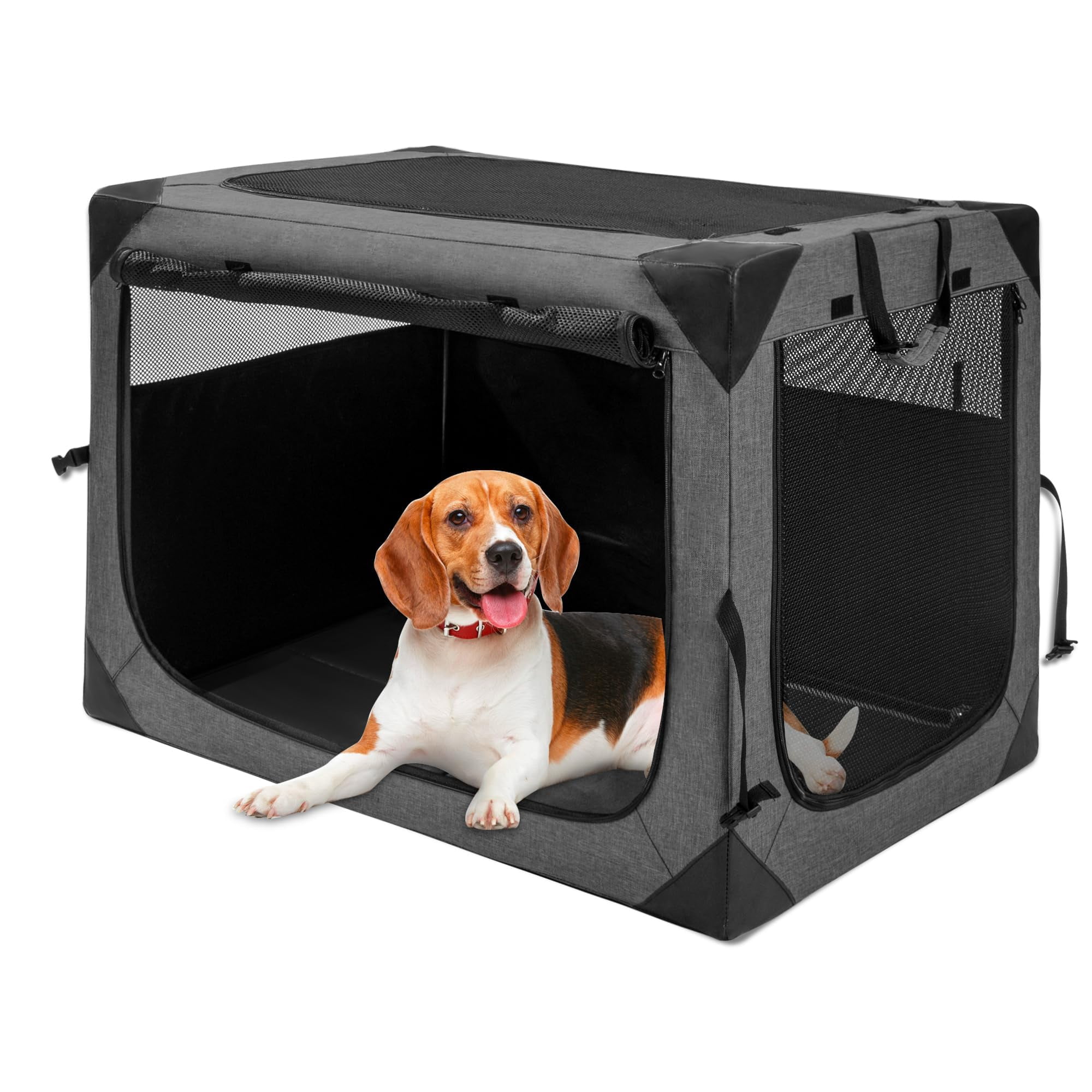 Dog Crates - 36 Inch Collapsible Soft Crate  3-door Foldable Kennel For Large Dogs Portable Pet Travel Cage With Chew Proof Mesh Window Indoors & Outdoors(dark Gray)